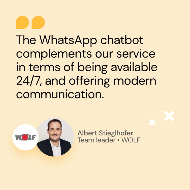 Quote from Albert Stieglhofer from Wolf about WhatsApp Chatbot