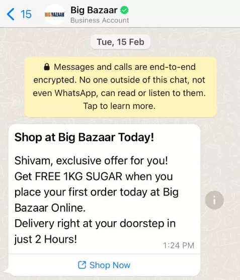 WhatsApp broadcast, WhatsApp newsletter, Big Bazaar