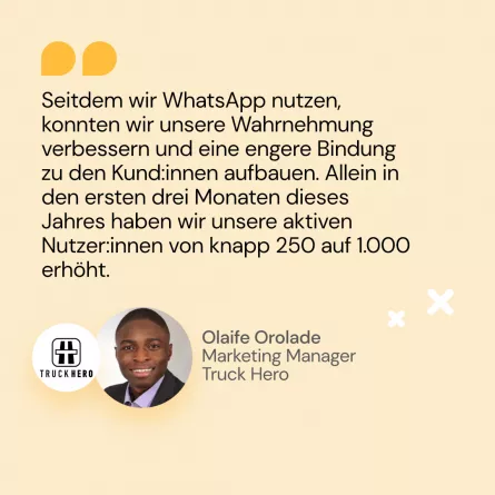 Zitat von Olaife Orolade von Truck Hero über WhatsApp Wahrnehmung