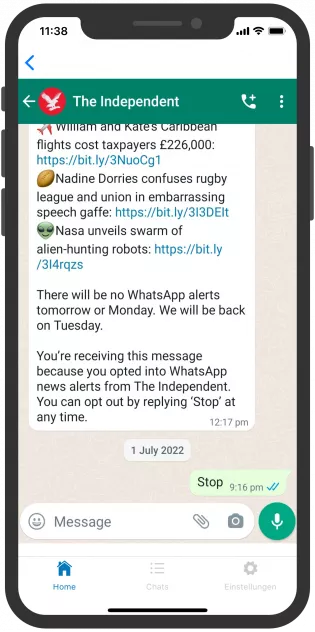 WhatsApp newsletter opt-out, The Independent