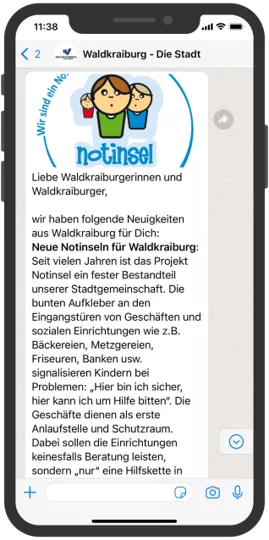 Screenshot WhatsApp Newsletter Stadt Waldkraiburg