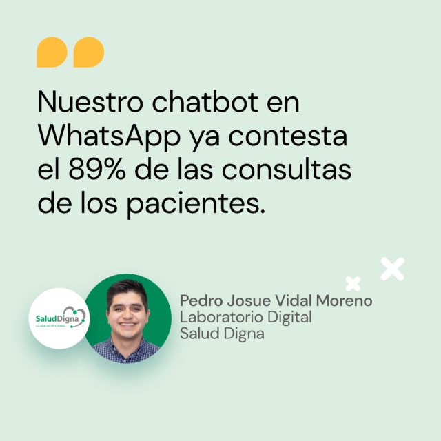 Cita de Pedro Josué Vidal Moreno de Salud Digna sobre WhatsApp