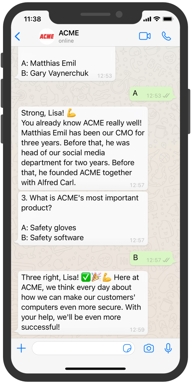 ACME onboarding quiz WhatsApp 2