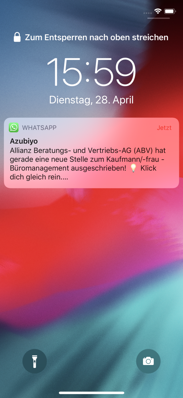 Stellenanzeige WhatsApp Sperrbildschirm Azubiyo 1