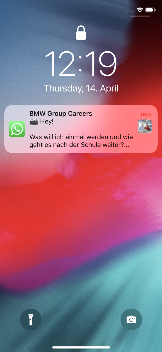 BMW Ausbildung WhatsApp Benachrichtigung