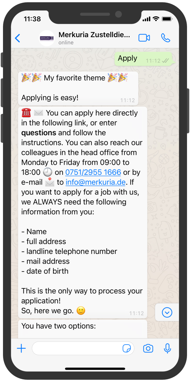 Merkuria delivery HR WhatsApp chatbot 1