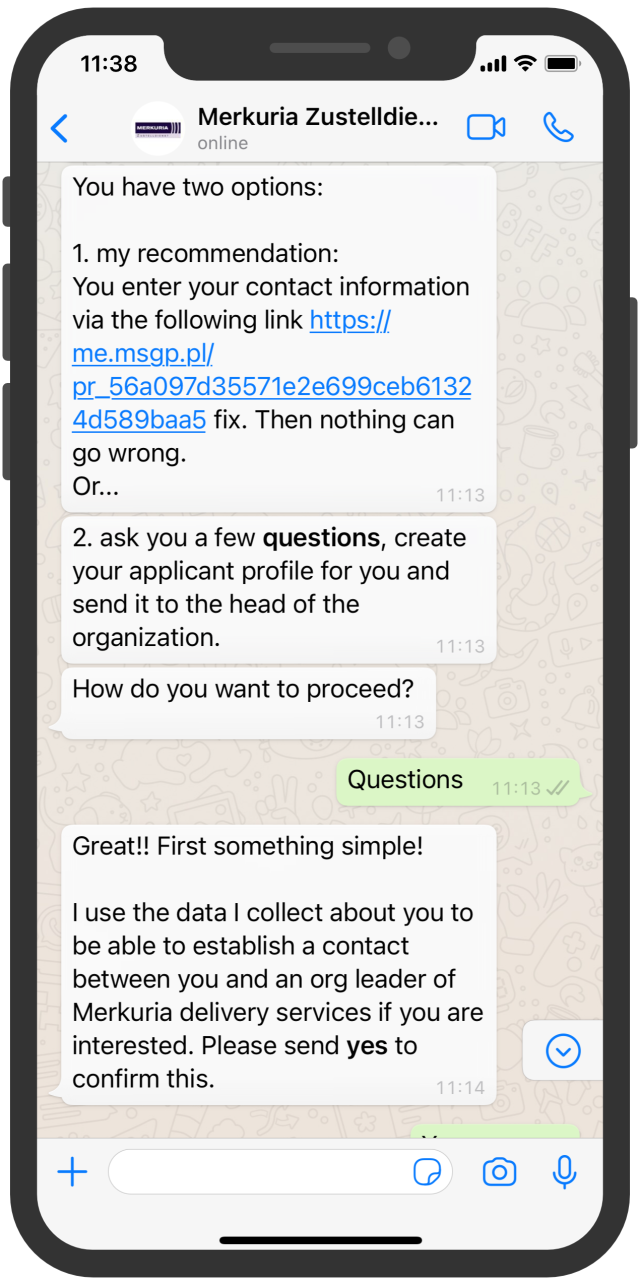 Merkuria delivery HR WhatsApp chatbot 2