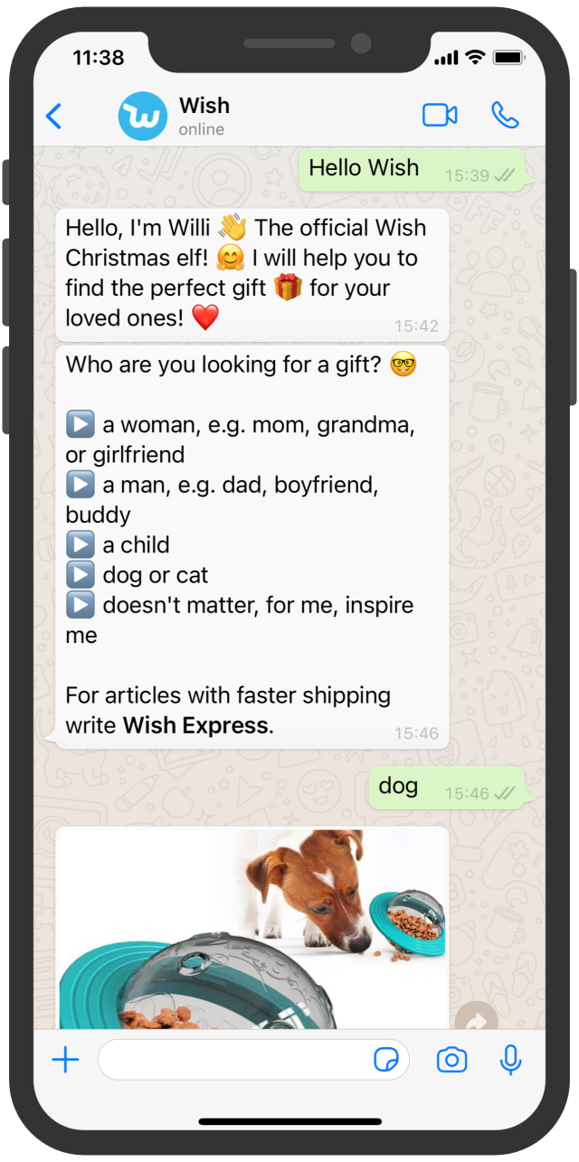 wish whatsapp chatbot comercio electrónico