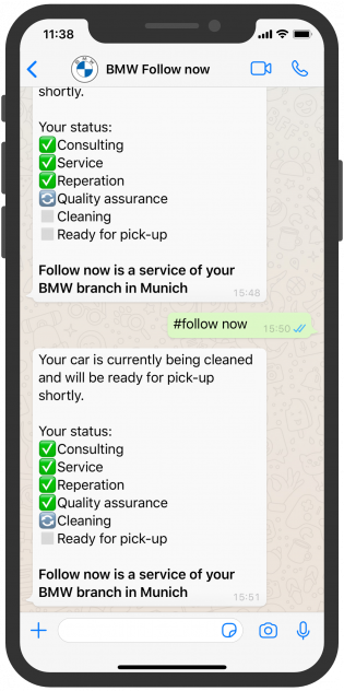 BMW follow now whatsapp automation