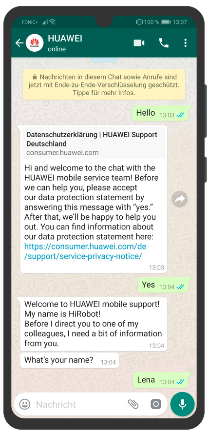 huawei data privacy check whatsapp chat