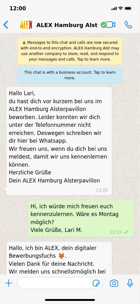 ALEX Gaststätten WhatsApp chat HR