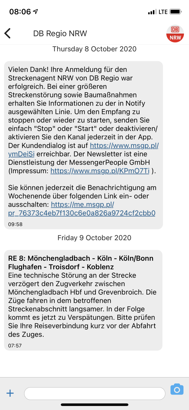DB Regio NRW Notify Support Chatbot