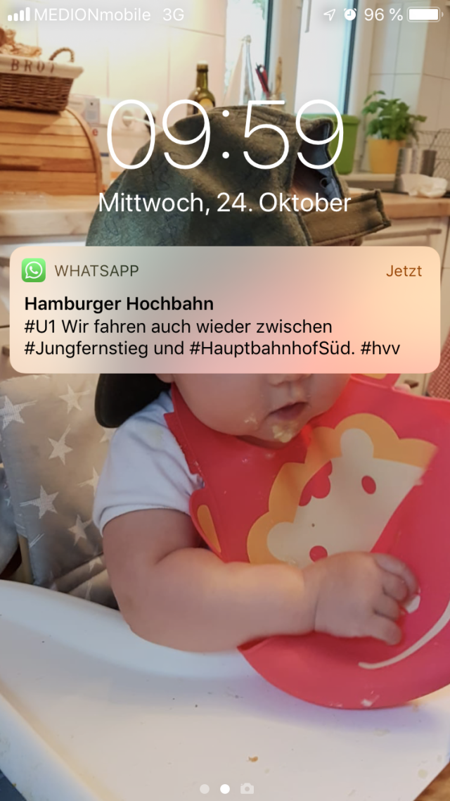 HH Hochbahn Sperrbildschirm WhatsApp