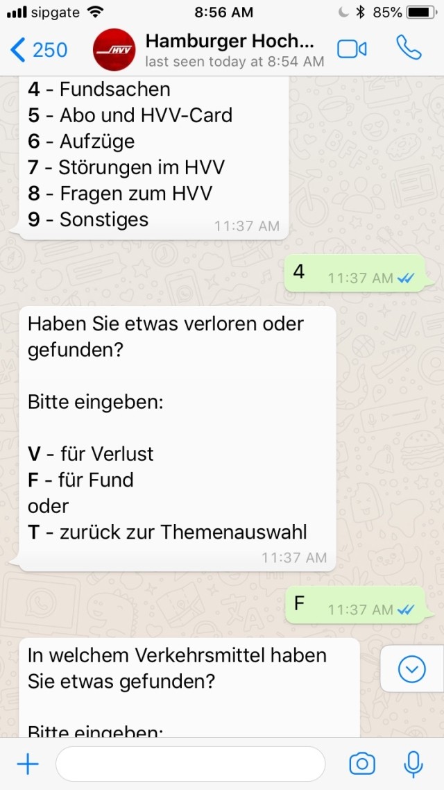 Hamburger Hochbahn WhatsApp Chatbot