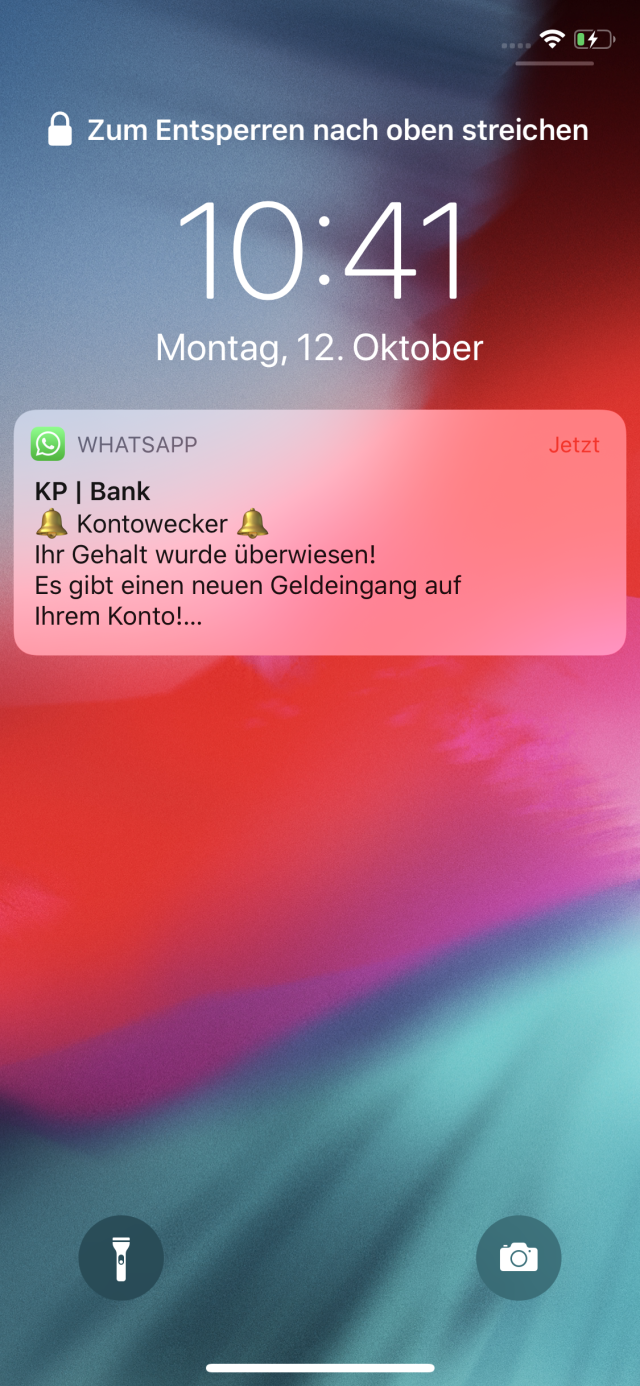 KP Bank WhatsApp Sperrbildschirm Benachrichtigung