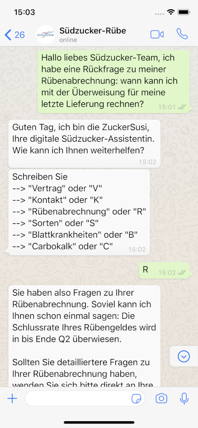 Südzucker WhatsApp Chat