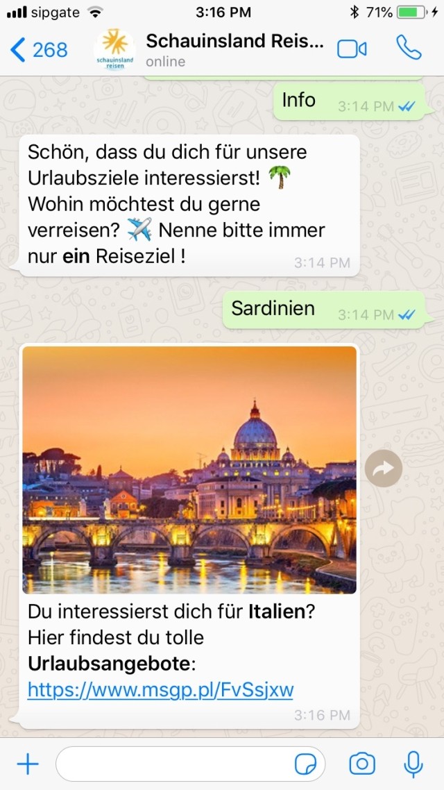 Schauinsland Reiseempfehlung WhatsApp