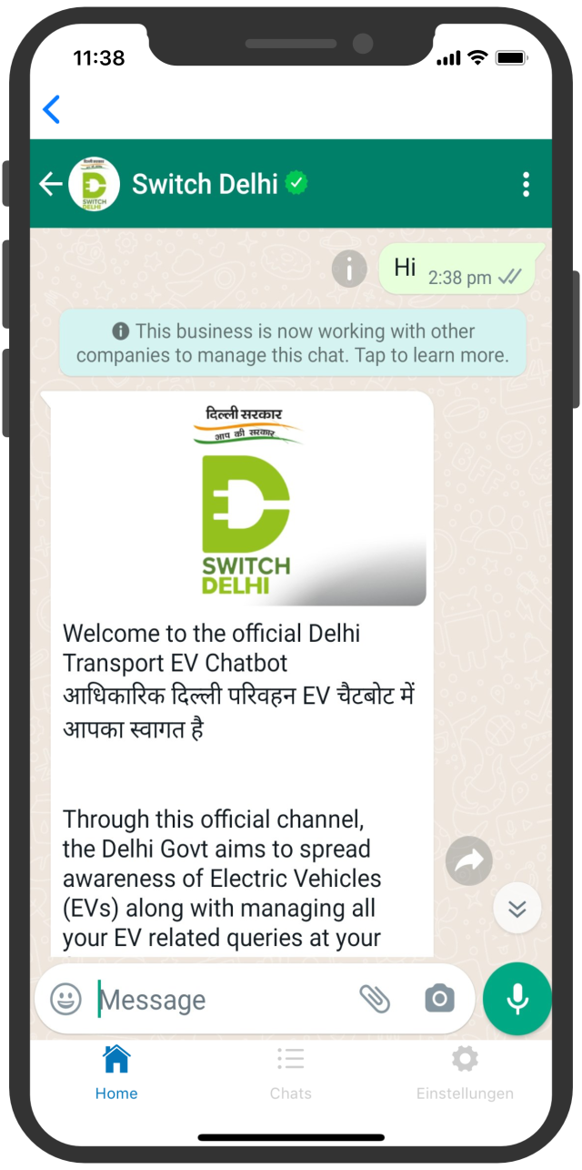WhatsApp Chatbot Switch Delhi