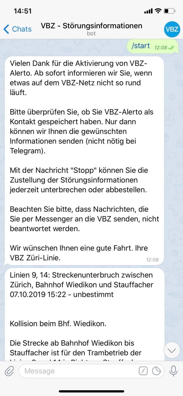 VBZ Telegram Support Chatbot