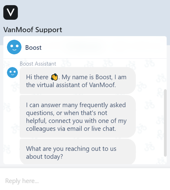 vanMoof screenshot chatbot