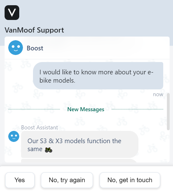 vanMoof screenshot chatbot support
