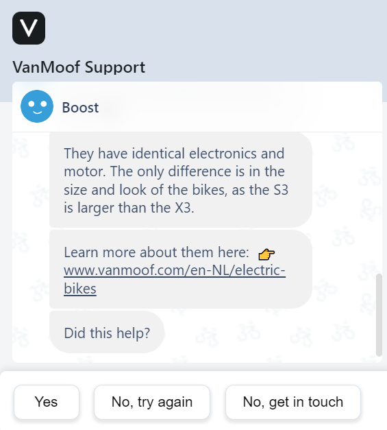 vanMoof screenshot chatbot support chat