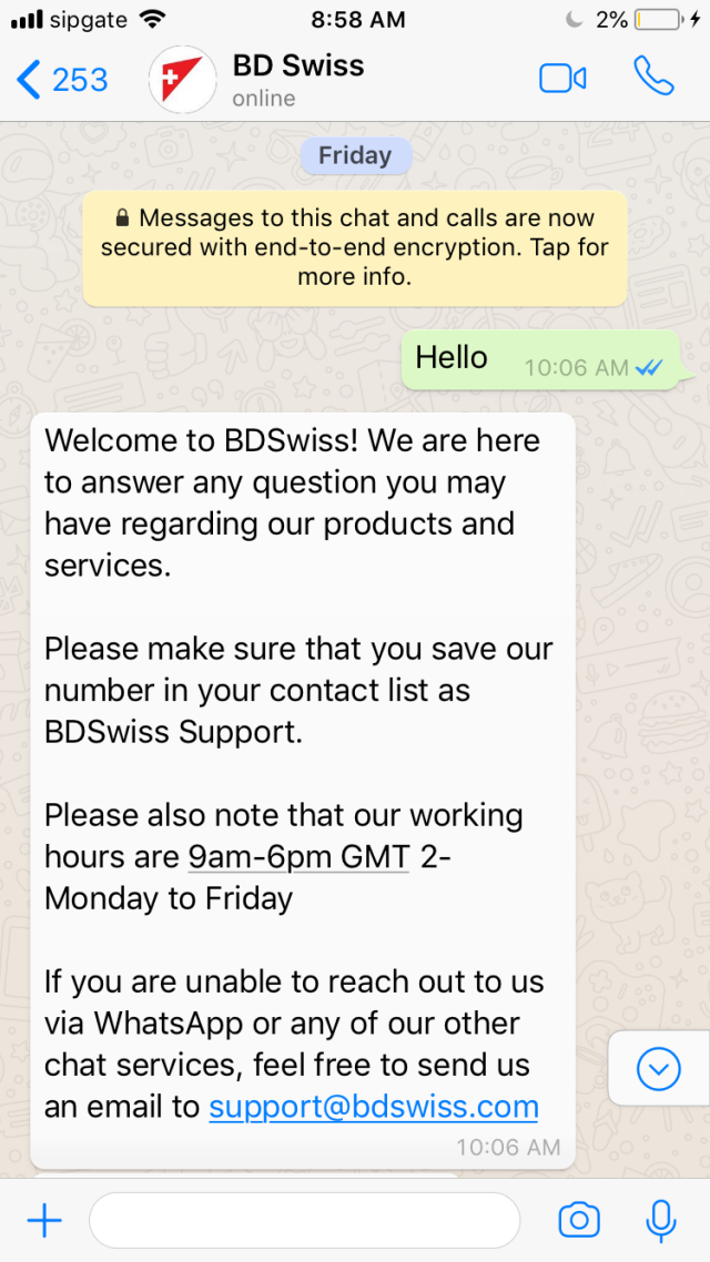 BD Swiss WhatsApp welcome template 