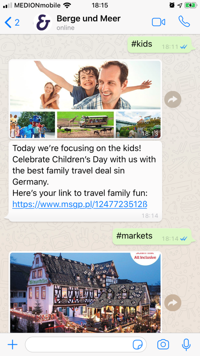 Berge und Meer WhatsApp marketing notification chat