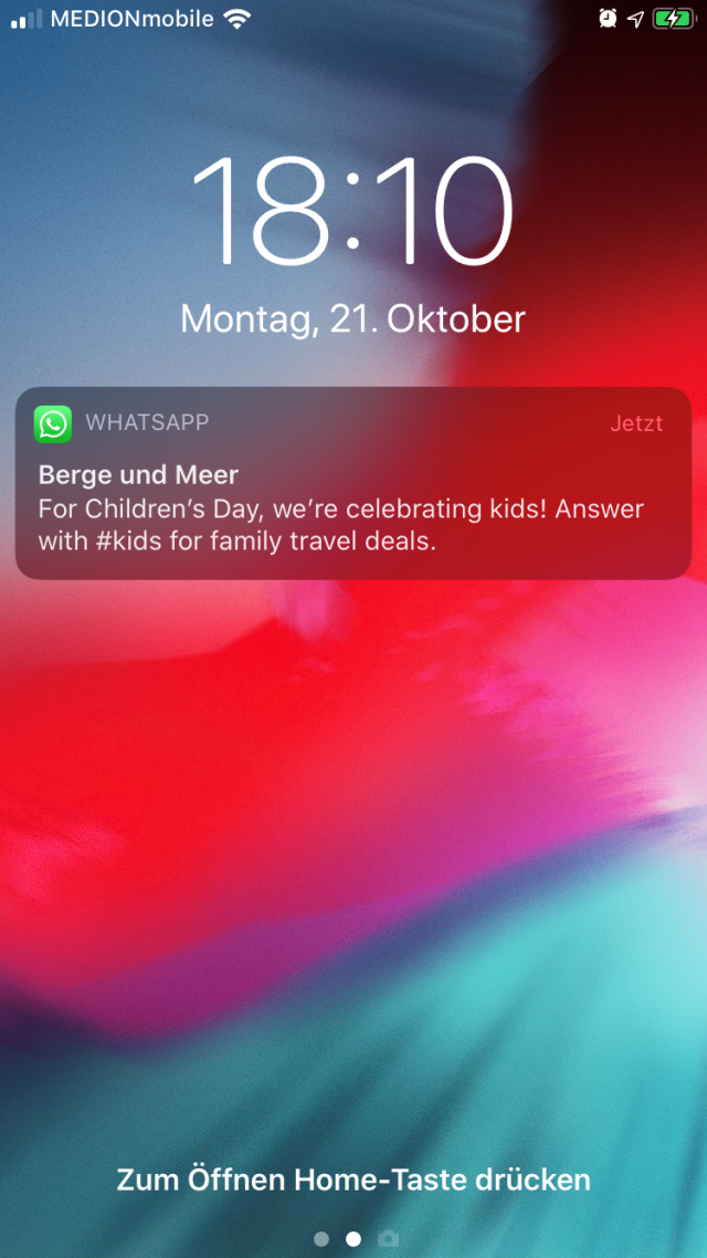Berge und Meer WhatsApp marketing notification lock screen
