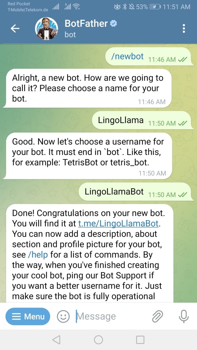 BotFather Telegram bot 