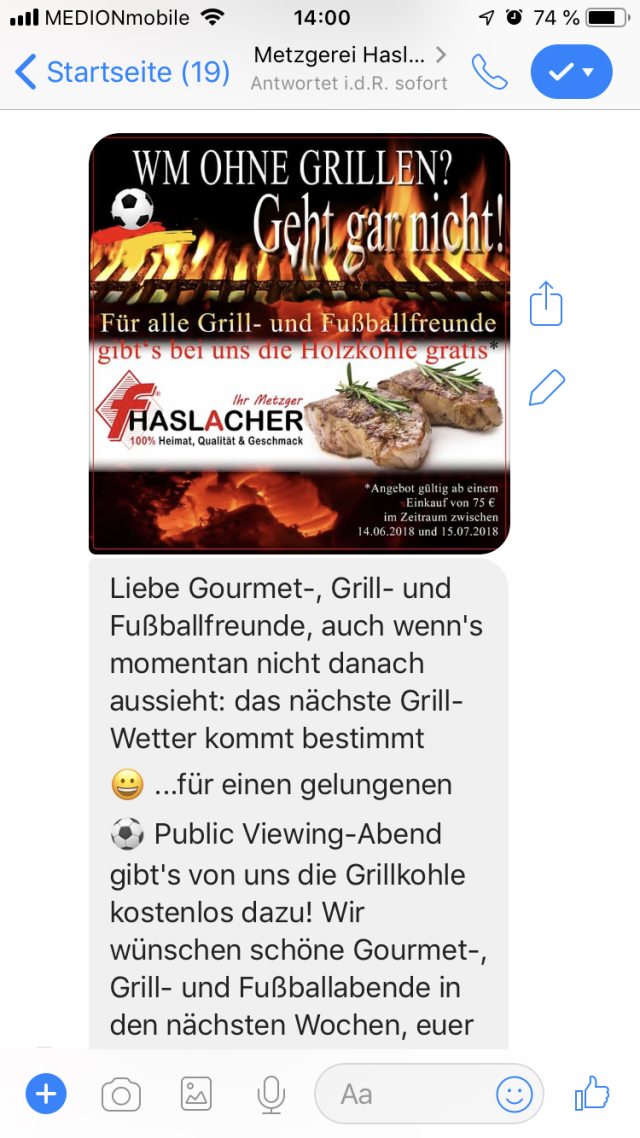 Haslacher Gourmet Newsletter Facebook Messenger