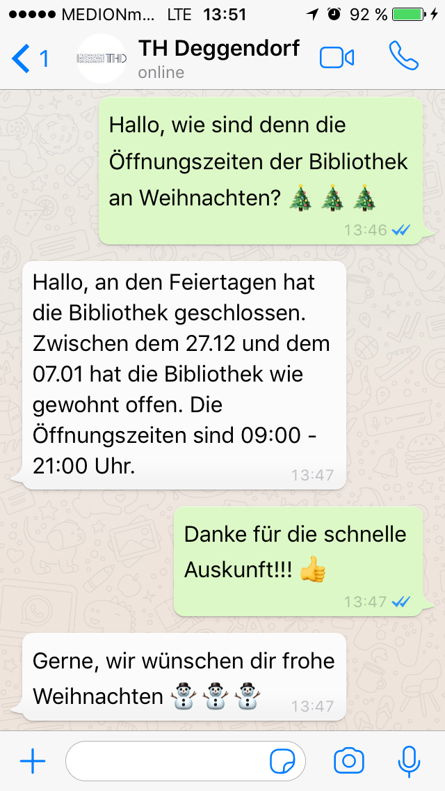 Abwesenheitsnotiz Hochschule Deggendorf WhatsApp