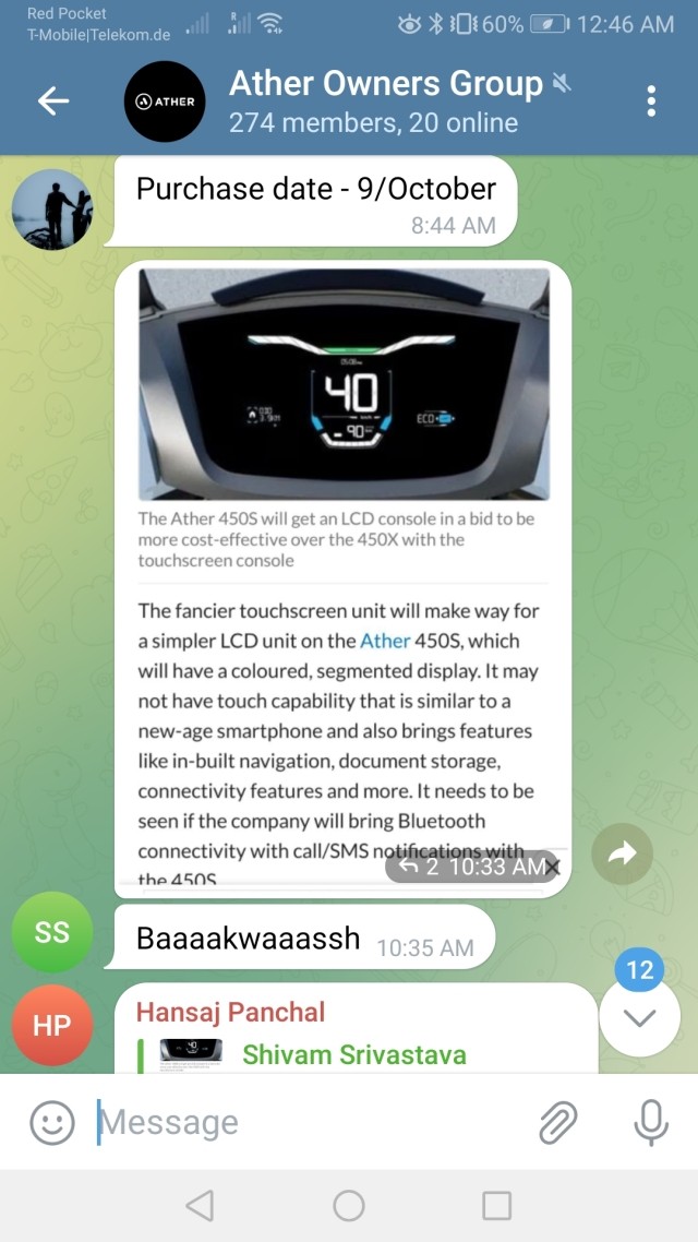 Ather EV owners Telegram group