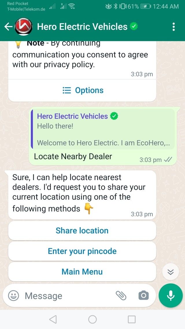 Hero Electric Vehicles Support chatbot WhatsApp 02