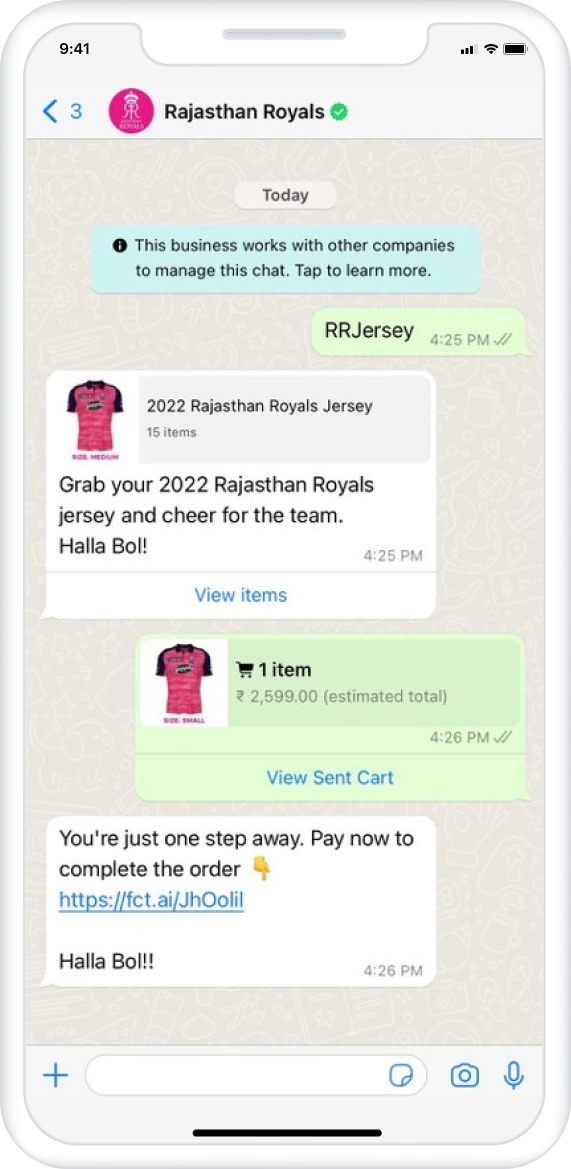 Rajhastan Royals WhatsApp chat payment link