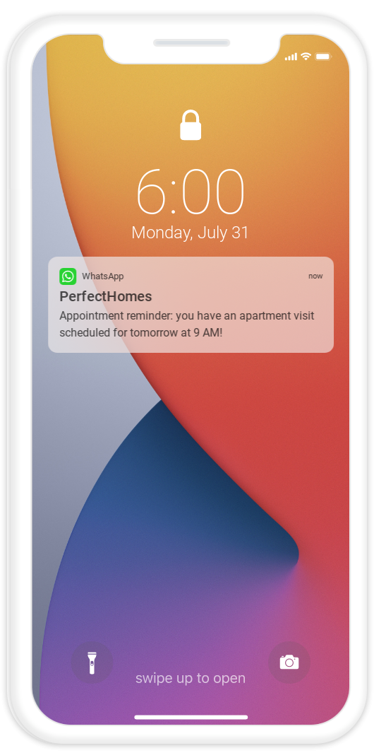 mock-up appointment reminder lock screen whatsapp real estate