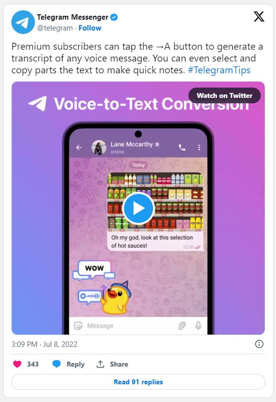 Transcribe voice messages Telegram Tweet