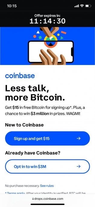 Landing page for Coinbase Super Bowl ad