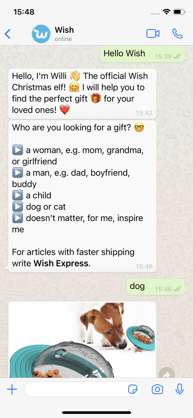 Wish WhatsApp Chatbot commerce