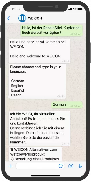 WhatsApp Screenshot device, WEICON-whatsapp-service-B2B-vertrieb