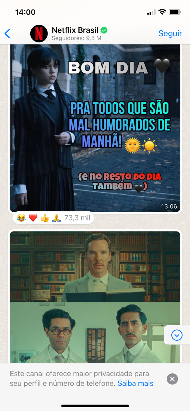 Canal do WhatsApp da Netflix Brasil