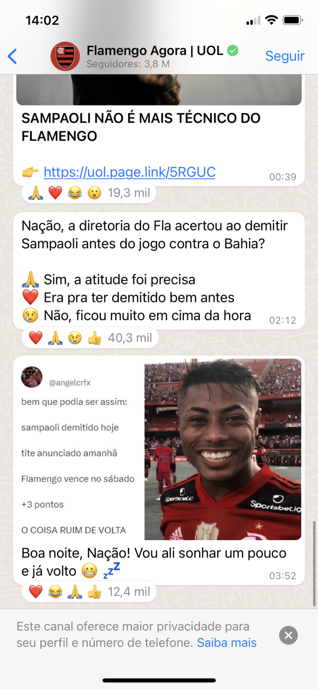 Canal do WhatsApp do Flamengo