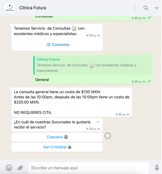 Clinica Futura - WA - chatbot (captura de pantalla)