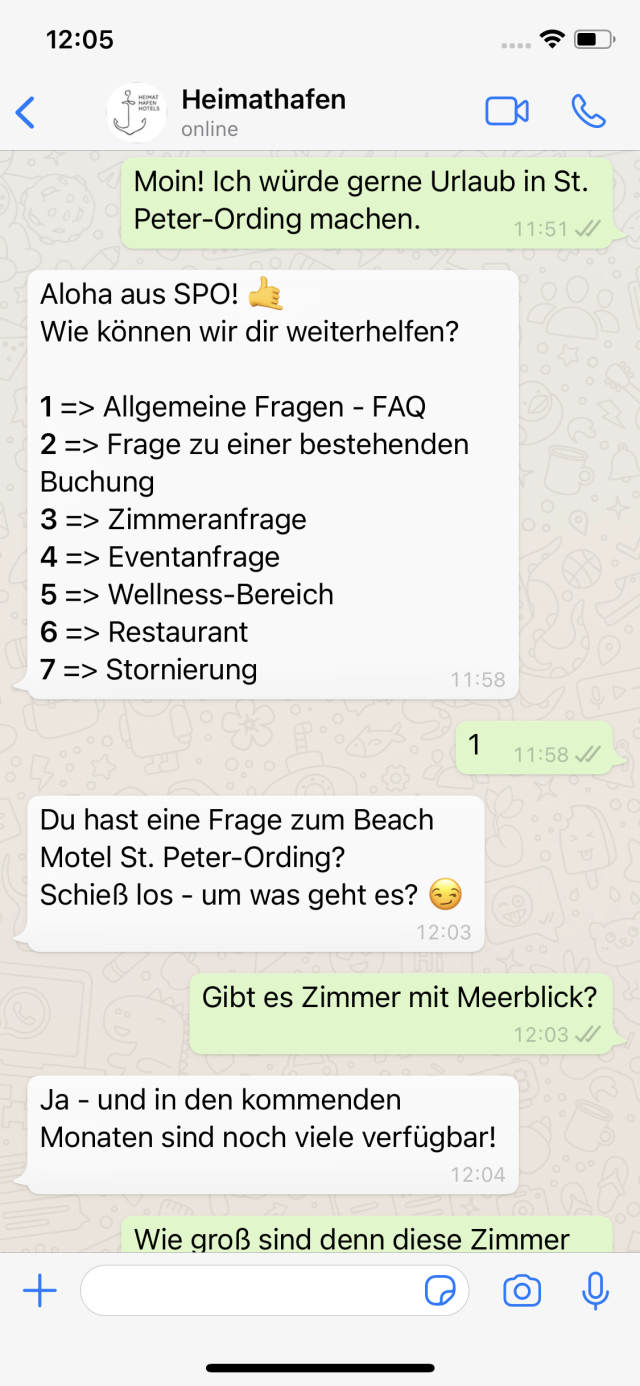 Heimathafen Hotels WhatsApp Chatbot 1