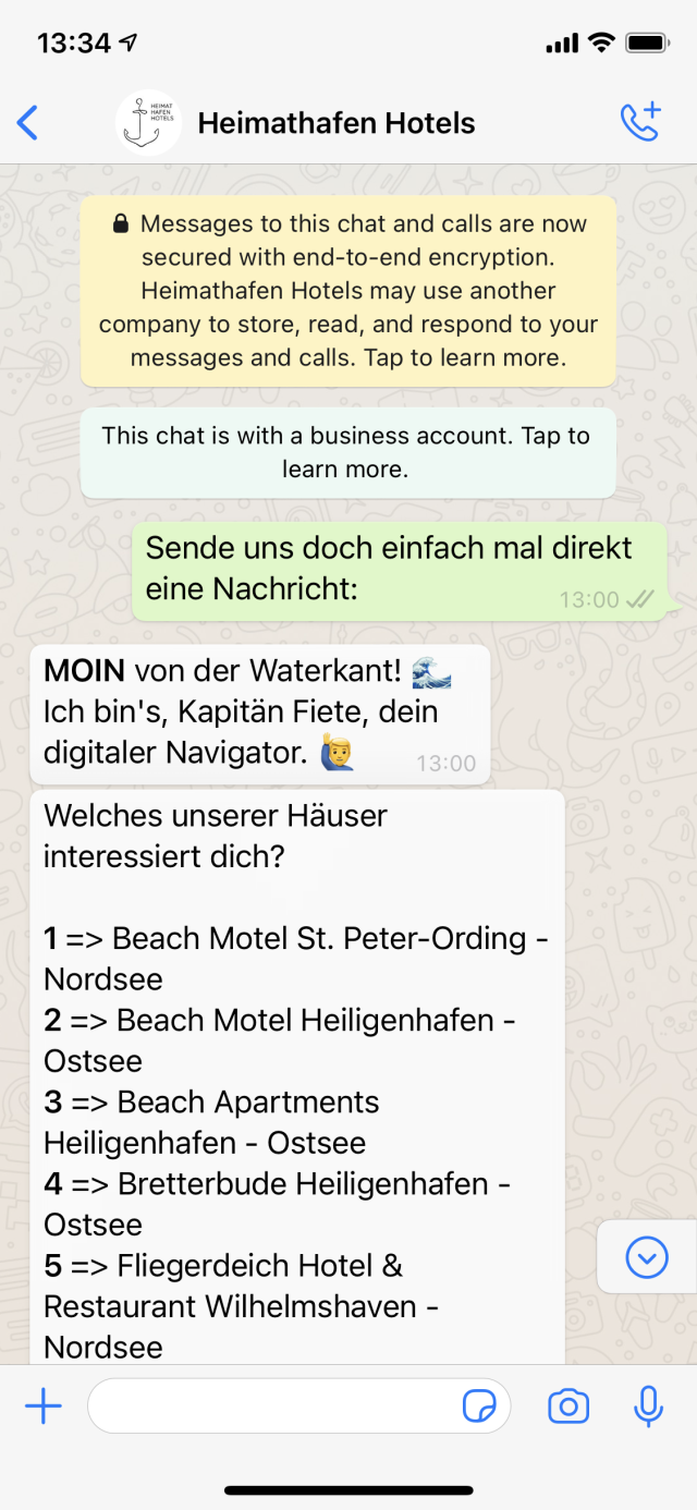Heimathafen Hotels WhatsApp Chatbot 2