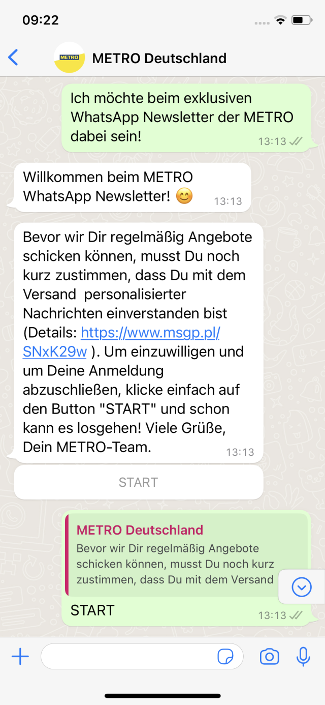 Metro WhatsApp marketing notification