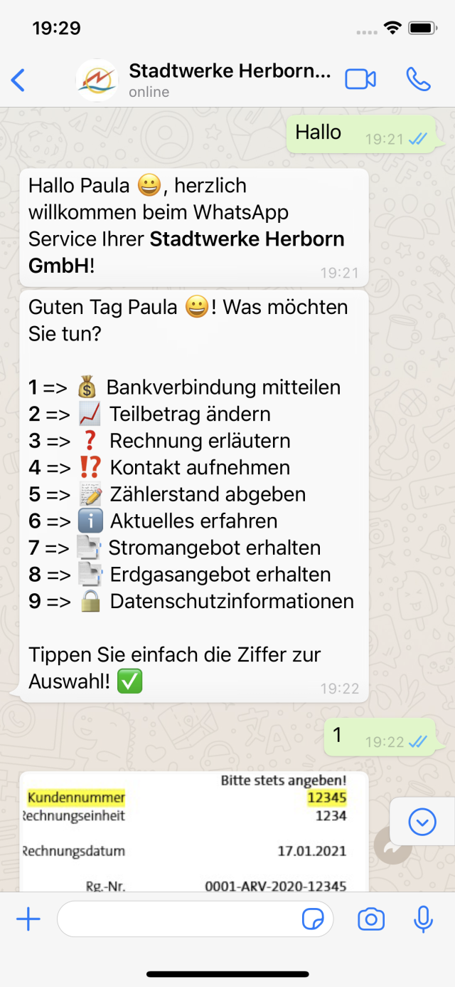 Stadtwerke Herborn WhatsApp Chatbot 