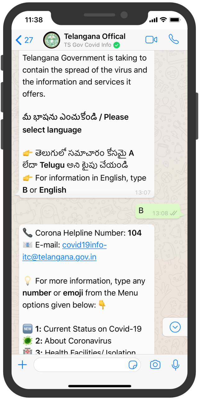 Telangana multilingual WhatsApp chatbot 1
