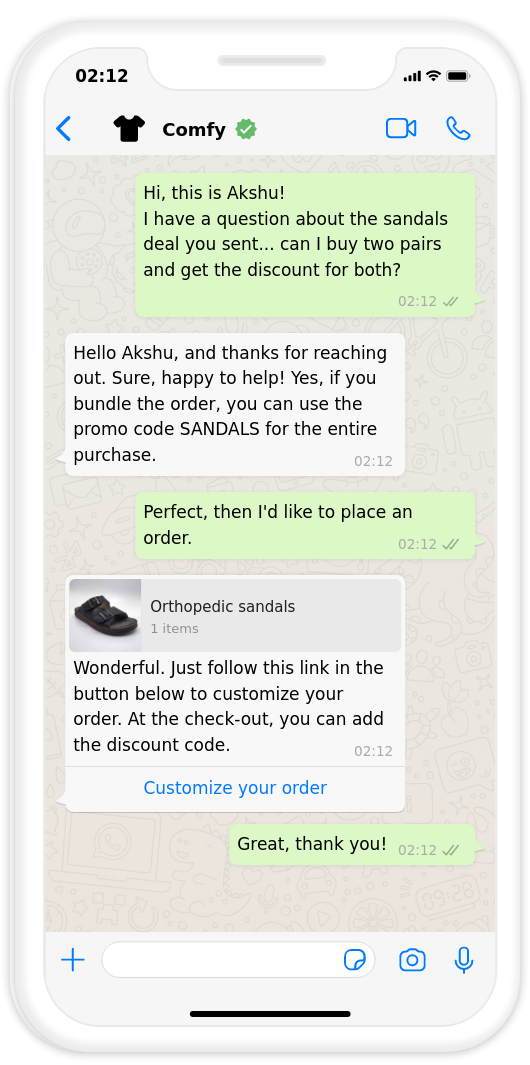 conversational commerce example WhatsApp chat short
