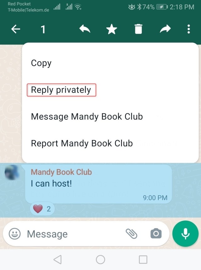 WhatsApp hacks privately reply to group chat